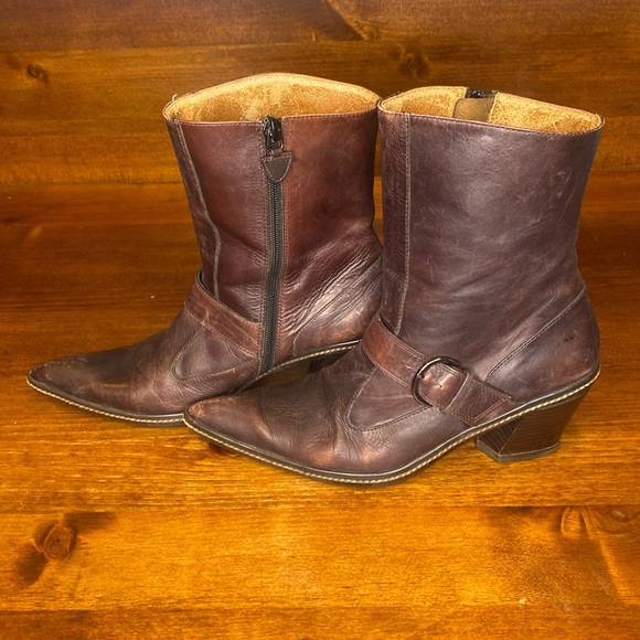 Vintage Desmo 90s classic brown weathered western leather boots bootie size US 7 - Picture 4 of 15